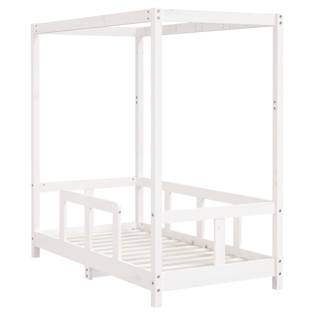 vidaXL Cadru de pat pentru copii, alb, 70x140 cm, lemn masiv de pin vidaXL Cadru de pat pentru copii, alb, 70x140 cm, lemn masiv de pin