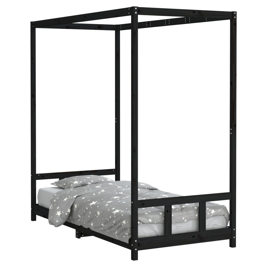 vidaXL Cadru de pat pentru copii, negru, 90x190 cm, lemn masiv de pin vidaXL Cadru de pat pentru copii, negru, 90x190 cm, lemn masiv de pin