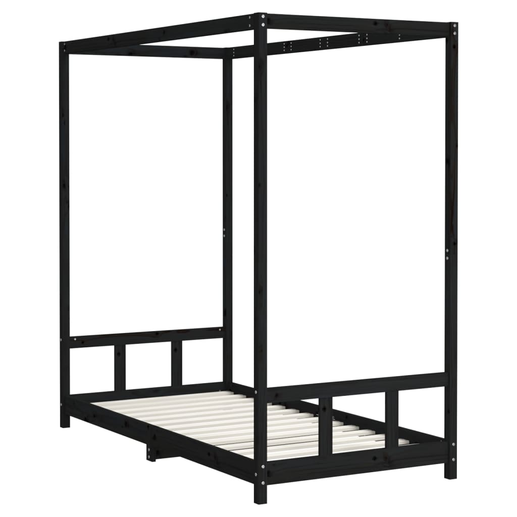 vidaXL Cadru de pat pentru copii, negru, 90x190 cm, lemn masiv de pin vidaXL Cadru de pat pentru copii, negru, 90x190 cm, lemn masiv de pin