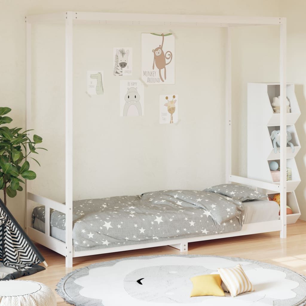 vidaXL Cadru de pat pentru copii, alb, 80x200 cm, lemn masiv de pin vidaXL Cadru de pat pentru copii, alb, 80x200 cm, lemn masiv de pin