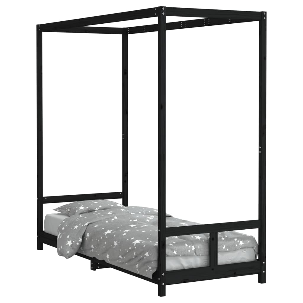 vidaXL Cadru de pat pentru copii, negru, 80x200 cm, lemn masiv de pin vidaXL Cadru de pat pentru copii, negru, 80x200 cm, lemn masiv de pin