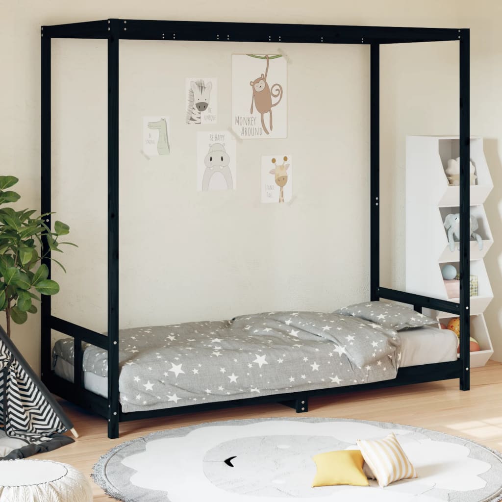 vidaXL Cadru de pat pentru copii, negru, 80x200 cm, lemn masiv de pin vidaXL Cadru de pat pentru copii, negru, 80x200 cm, lemn masiv de pin