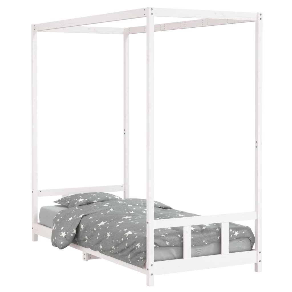 vidaXL Cadru de pat pentru copii, alb, 90x200 cm, lemn masiv de pin