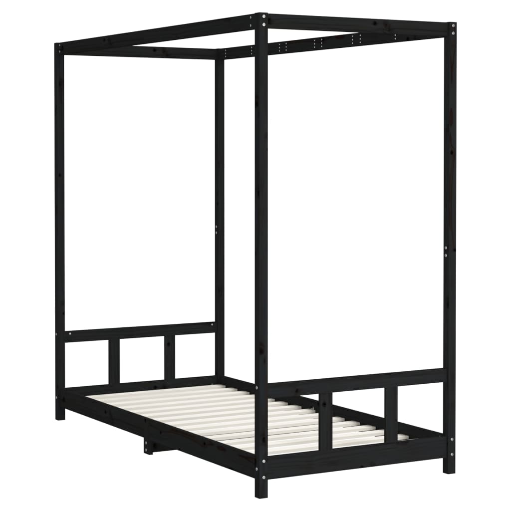 vidaXL Cadru pat pentru copii, negru, 90x200 cm, lemn masiv de pin vidaXL Cadru pat pentru copii, negru, 90x200 cm, lemn masiv de pin