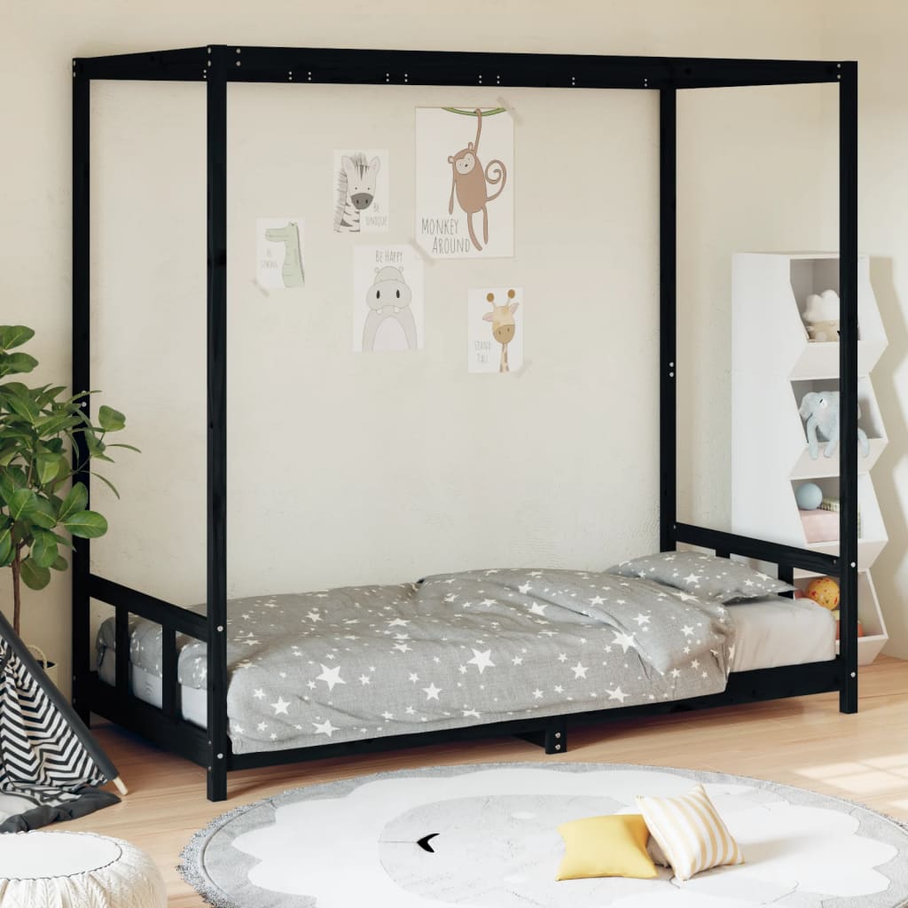 vidaXL Cadru pat pentru copii, negru, 90x200 cm, lemn masiv de pin vidaXL Cadru pat pentru copii, negru, 90x200 cm, lemn masiv de pin