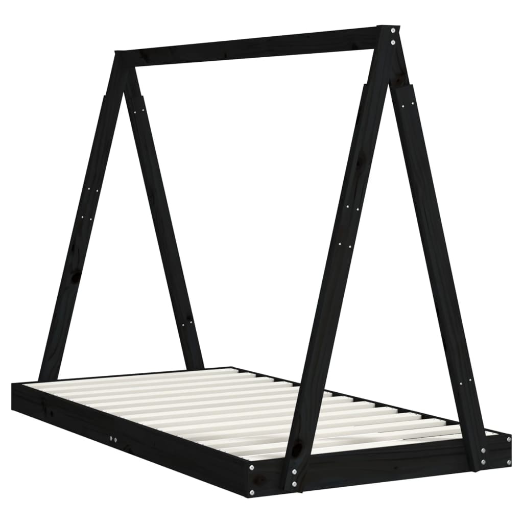 vidaXL Cadru de pat pentru copii, negru, 80x160 cm, lemn masiv de pin vidaXL Cadru de pat pentru copii, negru, 80x160 cm, lemn masiv de pin