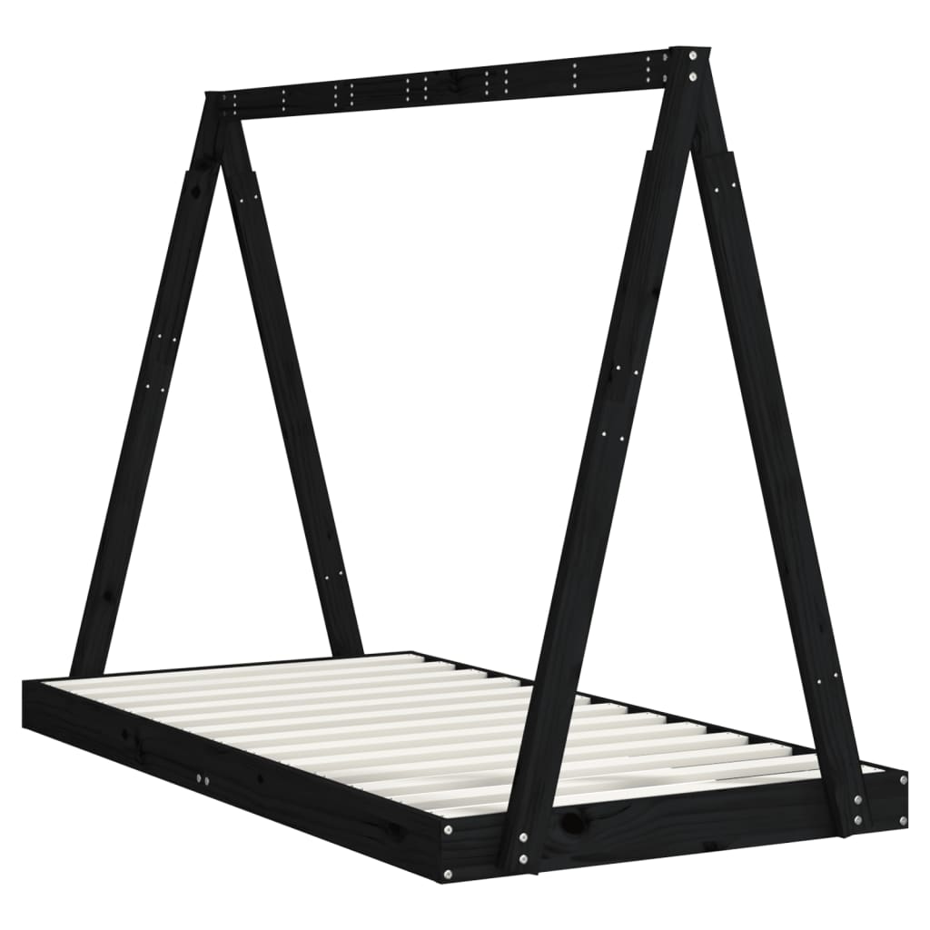 vidaXL Cadru de pat pentru copii, negru, 80x160 cm, lemn masiv de pin vidaXL Cadru de pat pentru copii, negru, 80x160 cm, lemn masiv de pin