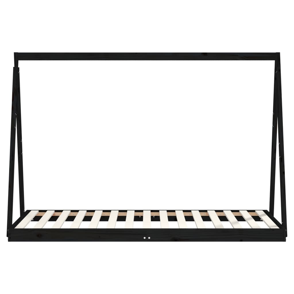 vidaXL Cadru de pat pentru copii, negru, 90x190 cm, lemn masiv de pin
