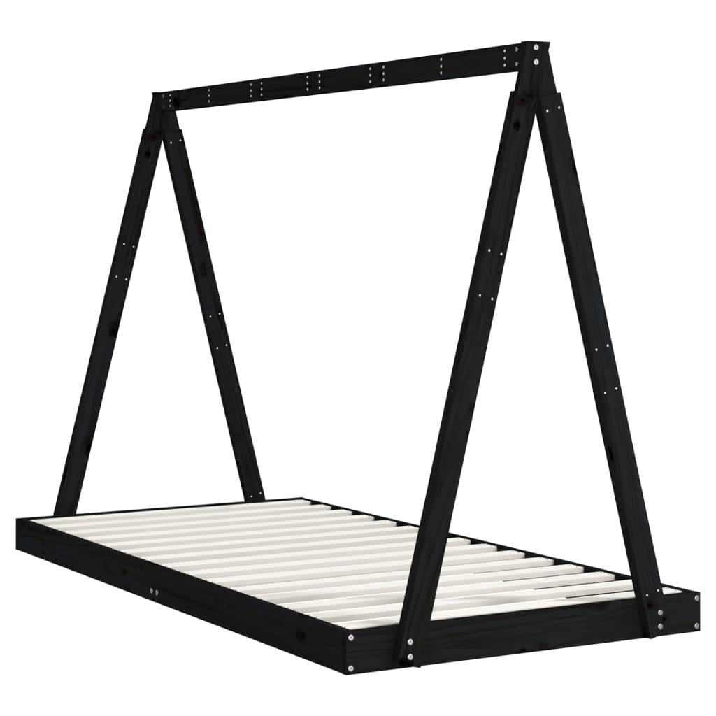 vidaXL Cadru de pat pentru copii, negru, 90x190 cm, lemn masiv de pin