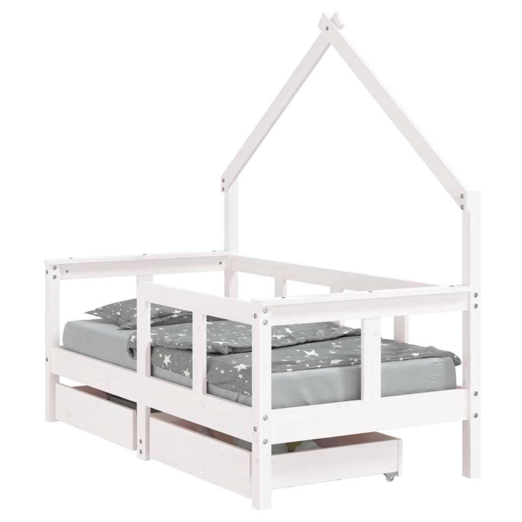 vidaXL Cadru de pat copii cu sertare, alb, 70x140 cm, lemn masiv pin vidaXL Cadru de pat copii cu sertare, alb, 70x140 cm, lemn masiv pin