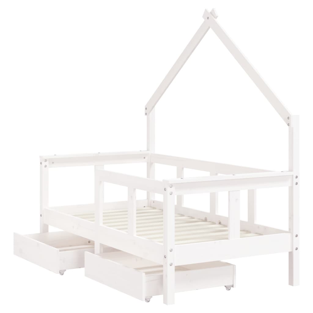 vidaXL Cadru de pat copii cu sertare, alb, 70x140 cm, lemn masiv pin vidaXL Cadru de pat copii cu sertare, alb, 70x140 cm, lemn masiv pin