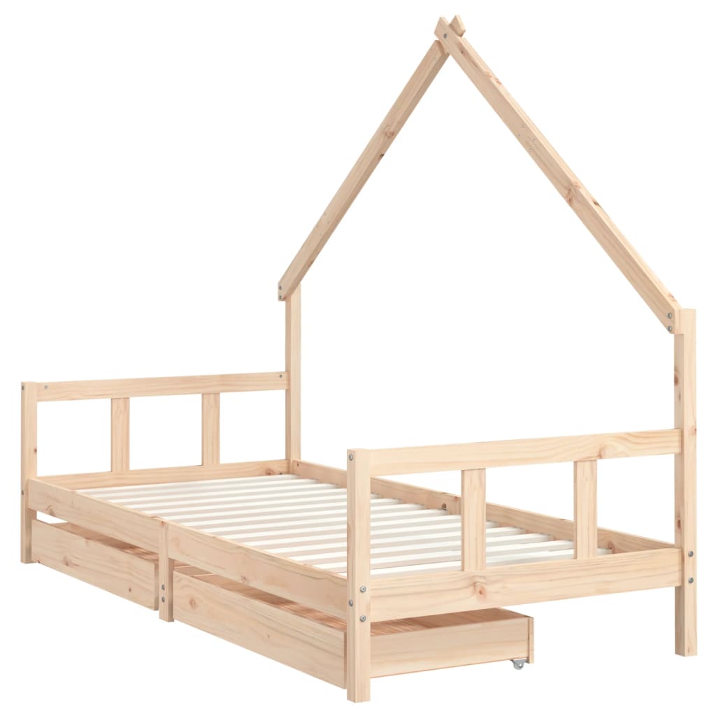 vidaXL Cadru de pat pentru copii cu sertare, 90x190 cm, lemn masiv pin
