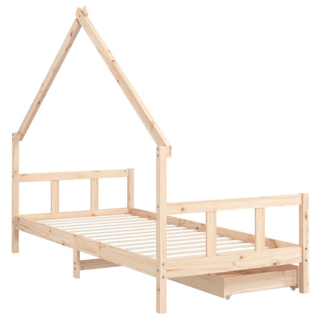 vidaXL Cadru de pat pentru copii cu sertare, 90x190 cm, lemn masiv pin
