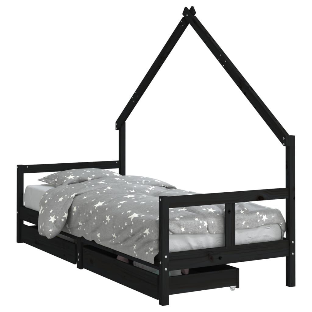 vidaXL Cadru pat copii cu sertare, negru, 80x200 cm, lemn masiv de pin vidaXL Cadru pat copii cu sertare, negru, 80x200 cm, lemn masiv de pin