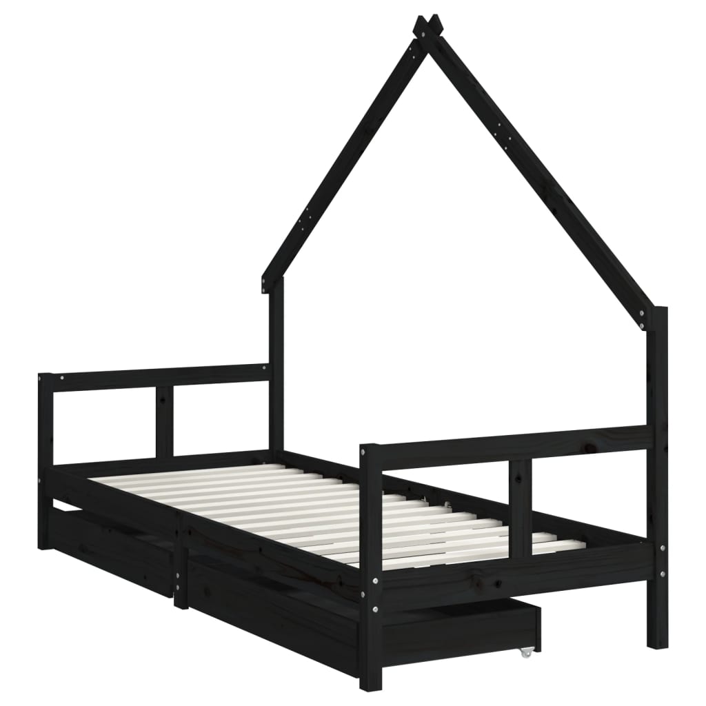 vidaXL Cadru pat copii cu sertare, negru, 80x200 cm, lemn masiv de pin vidaXL Cadru pat copii cu sertare, negru, 80x200 cm, lemn masiv de pin
