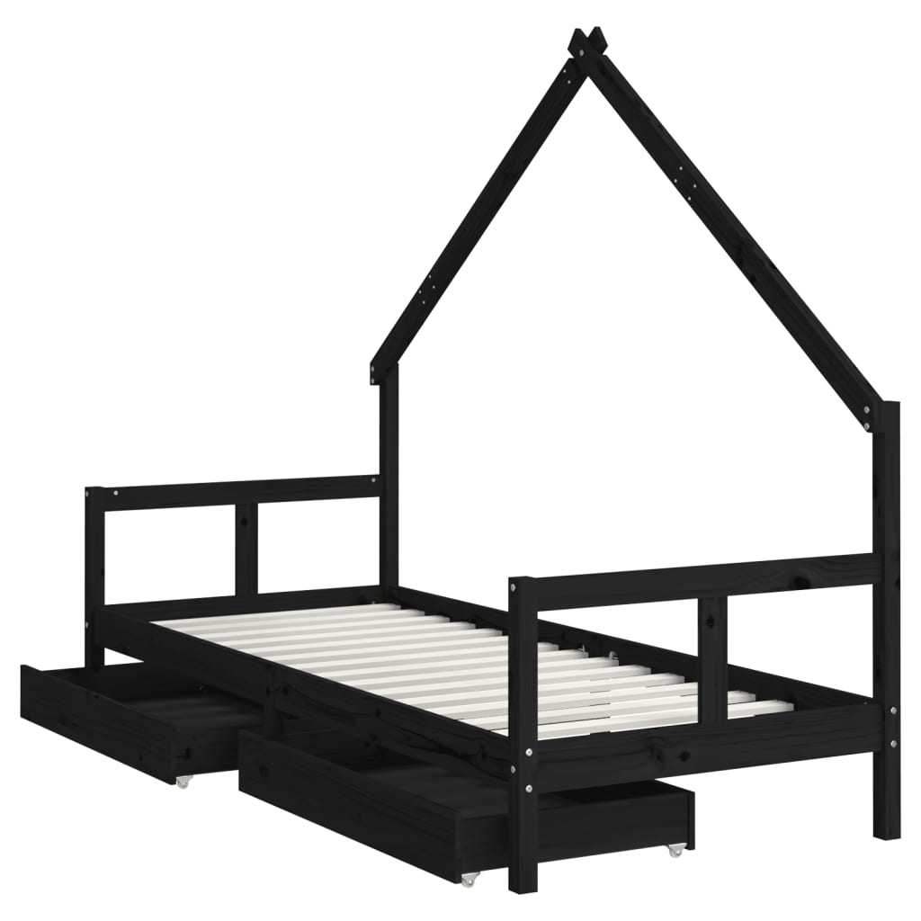 vidaXL Cadru pat copii cu sertare, negru, 80x200 cm, lemn masiv de pin vidaXL Cadru pat copii cu sertare, negru, 80x200 cm, lemn masiv de pin