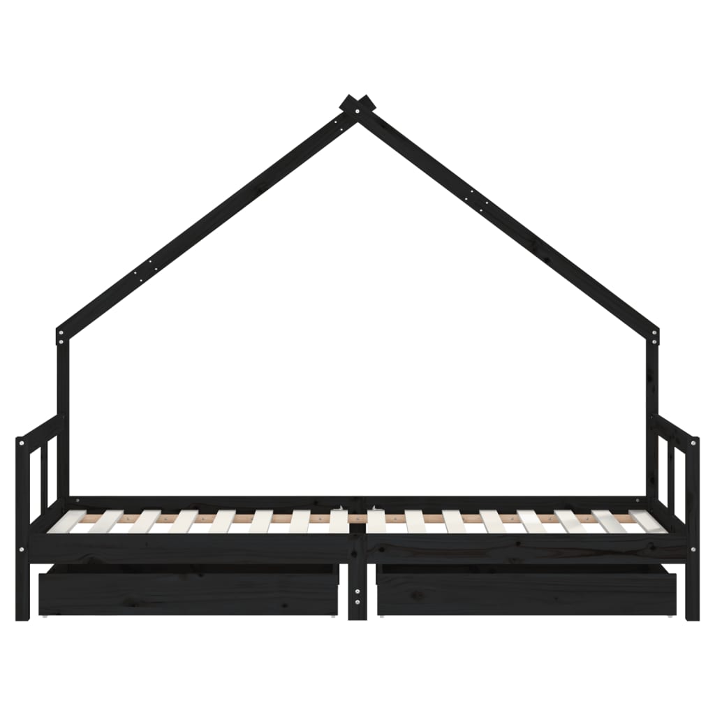 vidaXL Cadru pat copii cu sertare, negru, 80x200 cm, lemn masiv de pin vidaXL Cadru pat copii cu sertare, negru, 80x200 cm, lemn masiv de pin