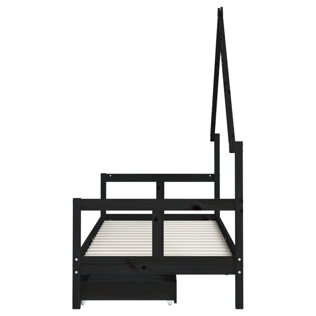 vidaXL Cadru pat copii cu sertare, negru, 80x200 cm, lemn masiv de pin vidaXL Cadru pat copii cu sertare, negru, 80x200 cm, lemn masiv de pin