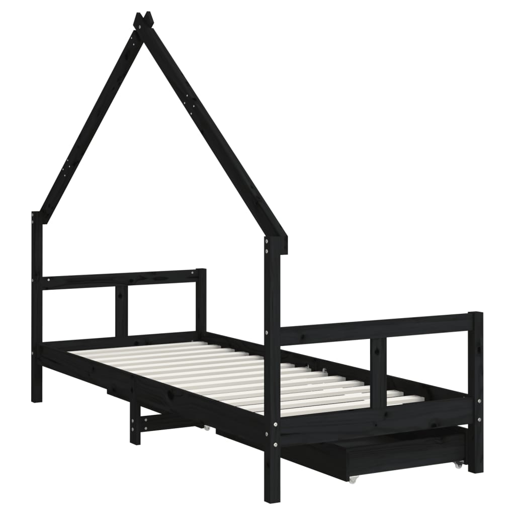 vidaXL Cadru pat copii cu sertare, negru, 80x200 cm, lemn masiv de pin vidaXL Cadru pat copii cu sertare, negru, 80x200 cm, lemn masiv de pin