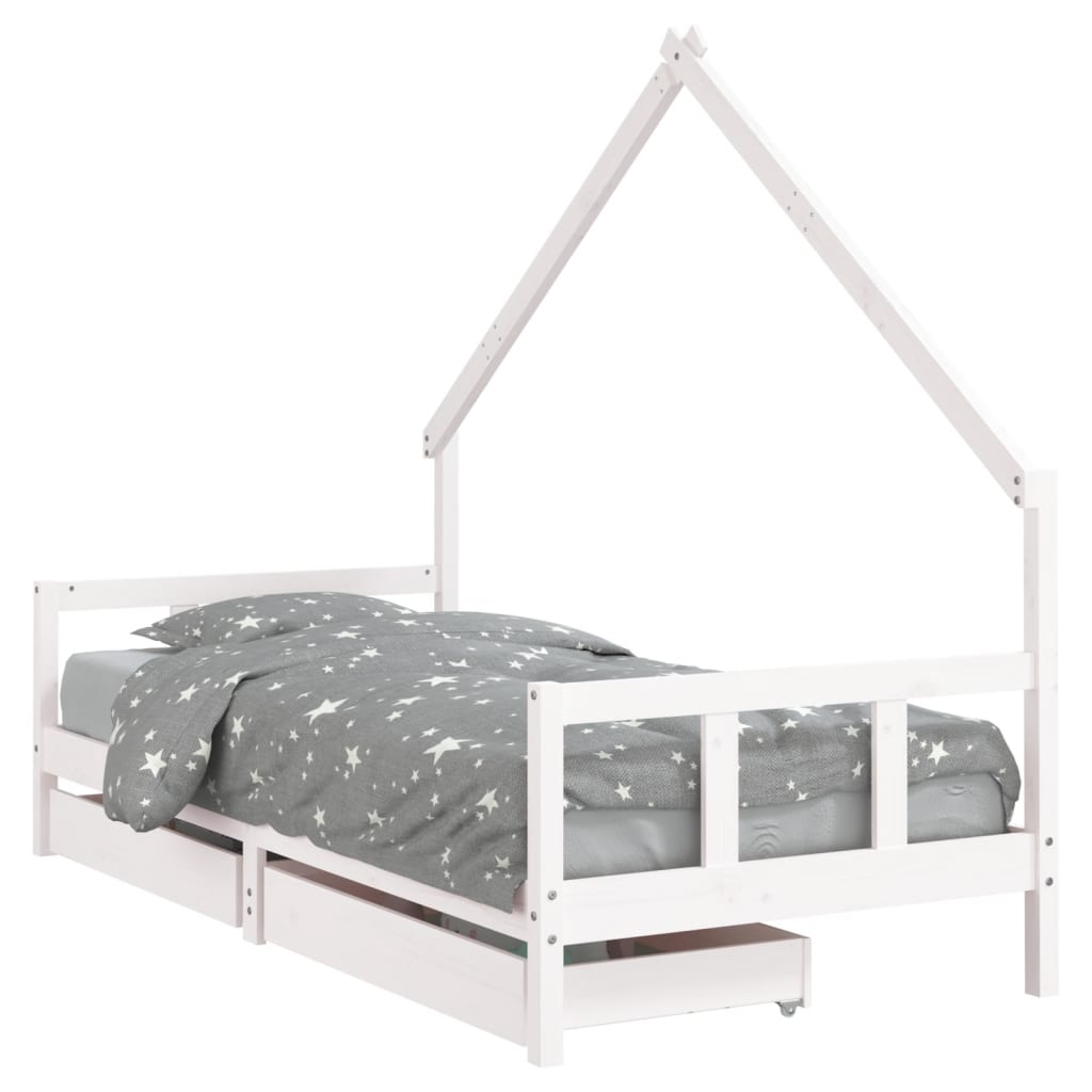 vidaXL Cadru de pat cu sertare de copii, alb, 90x200 cm lemn masiv pin vidaXL Cadru de pat cu sertare de copii, alb, 90x200 cm lemn masiv pin