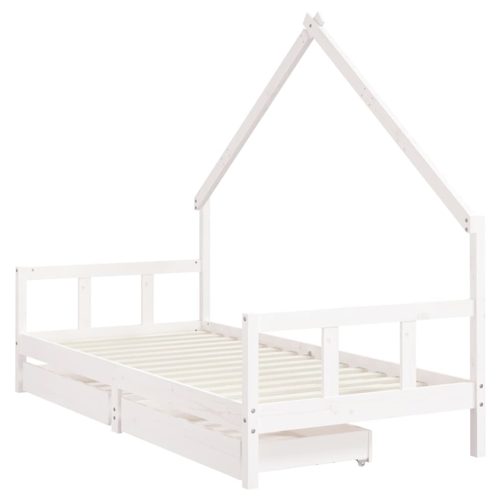 vidaXL Cadru de pat cu sertare de copii, alb, 90x200 cm lemn masiv pin vidaXL Cadru de pat cu sertare de copii, alb, 90x200 cm lemn masiv pin