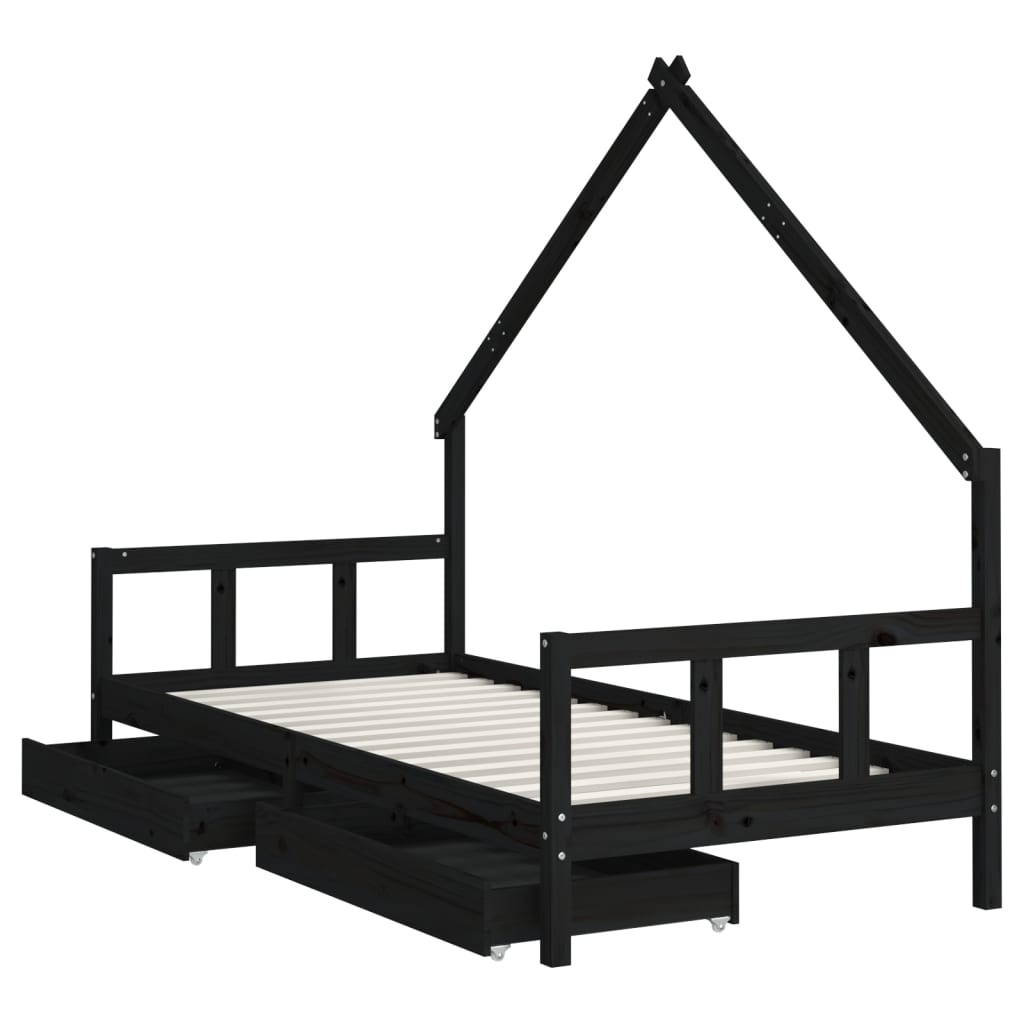 vidaXL Cadru de pat copii cu sertare, negru, 90x200 cm, lemn masiv pin vidaXL Cadru de pat copii cu sertare, negru, 90x200 cm, lemn masiv pin