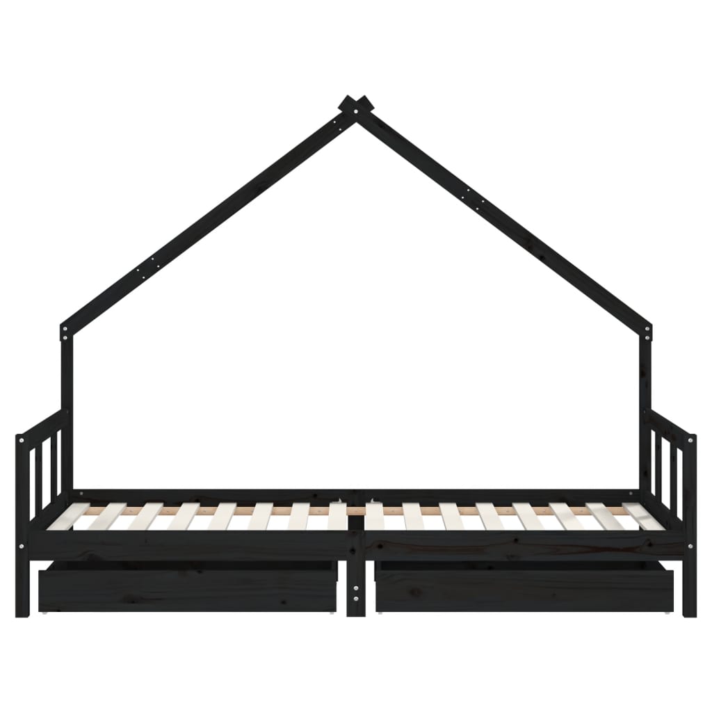 vidaXL Cadru de pat copii cu sertare, negru, 90x200 cm, lemn masiv pin vidaXL Cadru de pat copii cu sertare, negru, 90x200 cm, lemn masiv pin