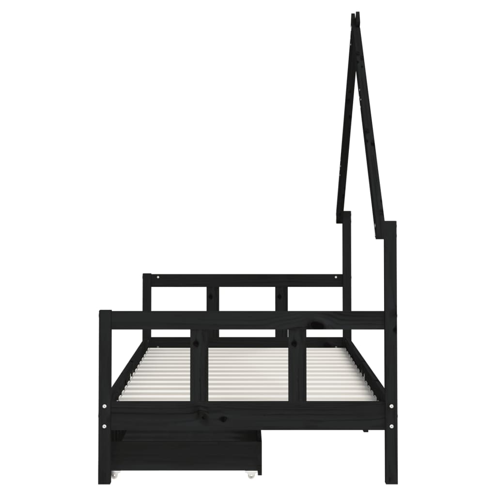 vidaXL Cadru de pat copii cu sertare, negru, 90x200 cm, lemn masiv pin vidaXL Cadru de pat copii cu sertare, negru, 90x200 cm, lemn masiv pin