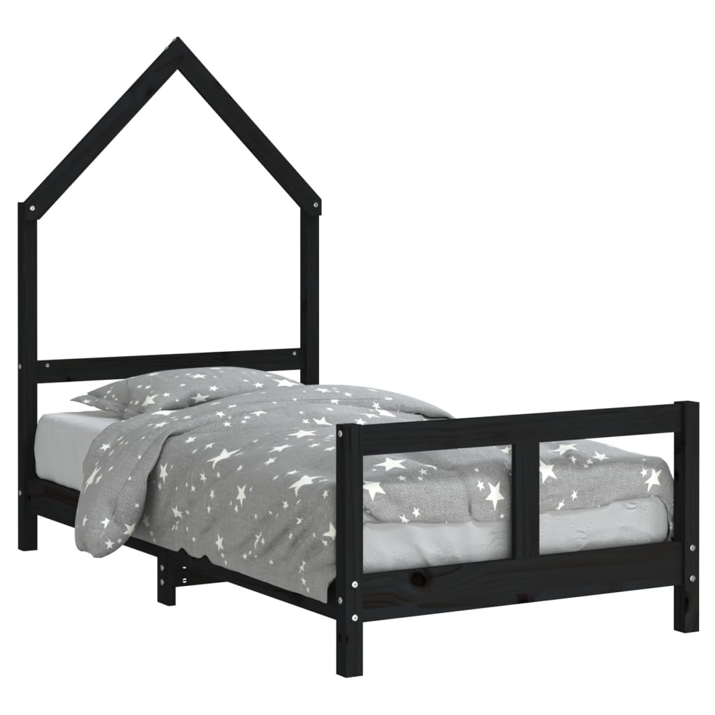 vidaXL Cadru de pat pentru copii, negru, 80x160 cm, lemn masiv de pin vidaXL Cadru de pat pentru copii, negru, 80x160 cm, lemn masiv de pin