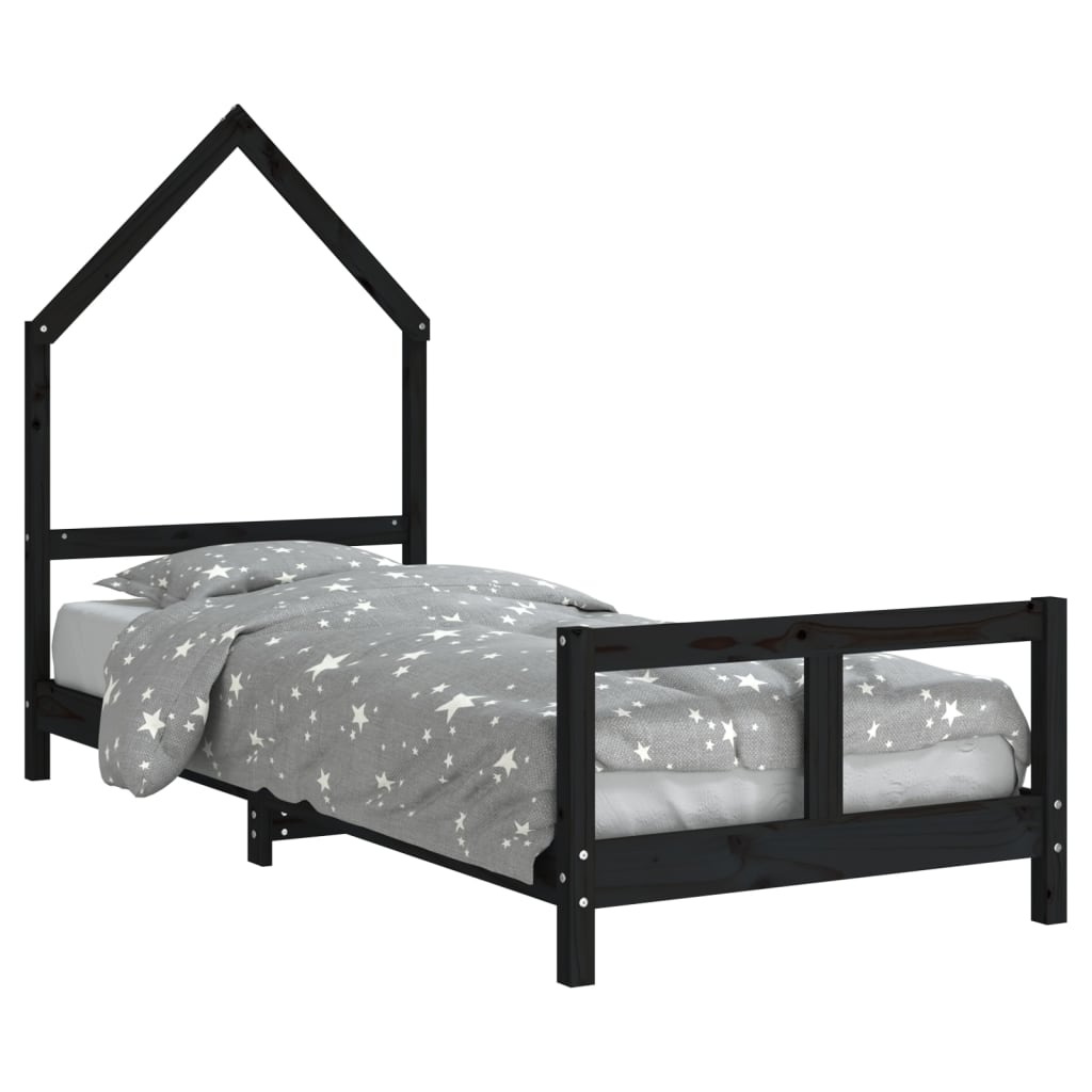 vidaXL Cadru de pat pentru copii, negru, 80x200 cm, lemn masiv de pin vidaXL Cadru de pat pentru copii, negru, 80x200 cm, lemn masiv de pin