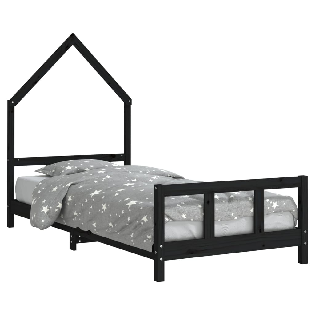 vidaXL Cadru pat pentru copii, negru, 90x200 cm, lemn masiv de pin vidaXL Cadru pat pentru copii, negru, 90x200 cm, lemn masiv de pin