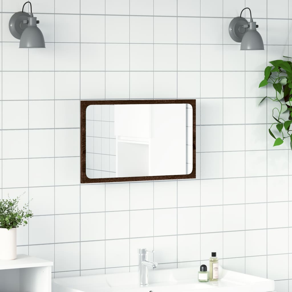 vidaXL Oglindă de baie LED, stejar maro, 60x8,5x38 cm lemn prelucrat