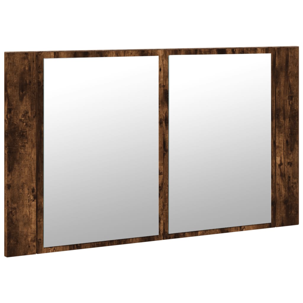 vidaXL Dulap de baie cu oglindă și LED, stejar fumuriu, 80x12x45 acril vidaXL Dulap de baie cu oglindă și LED, stejar fumuriu, 80x12x45 acril