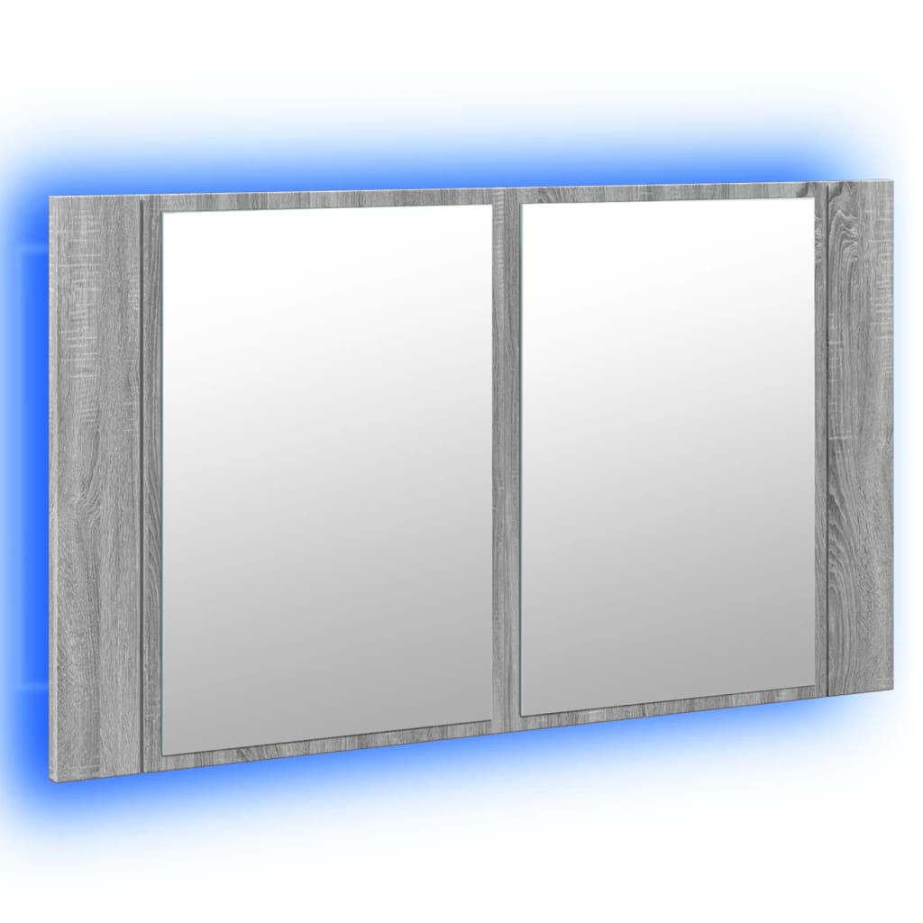 vidaXL Dulap de baie cu oglindă și LED, gri sonoma, 80x12x45 cm, acril vidaXL Dulap de baie cu oglindă și LED, gri sonoma, 80x12x45 cm, acril