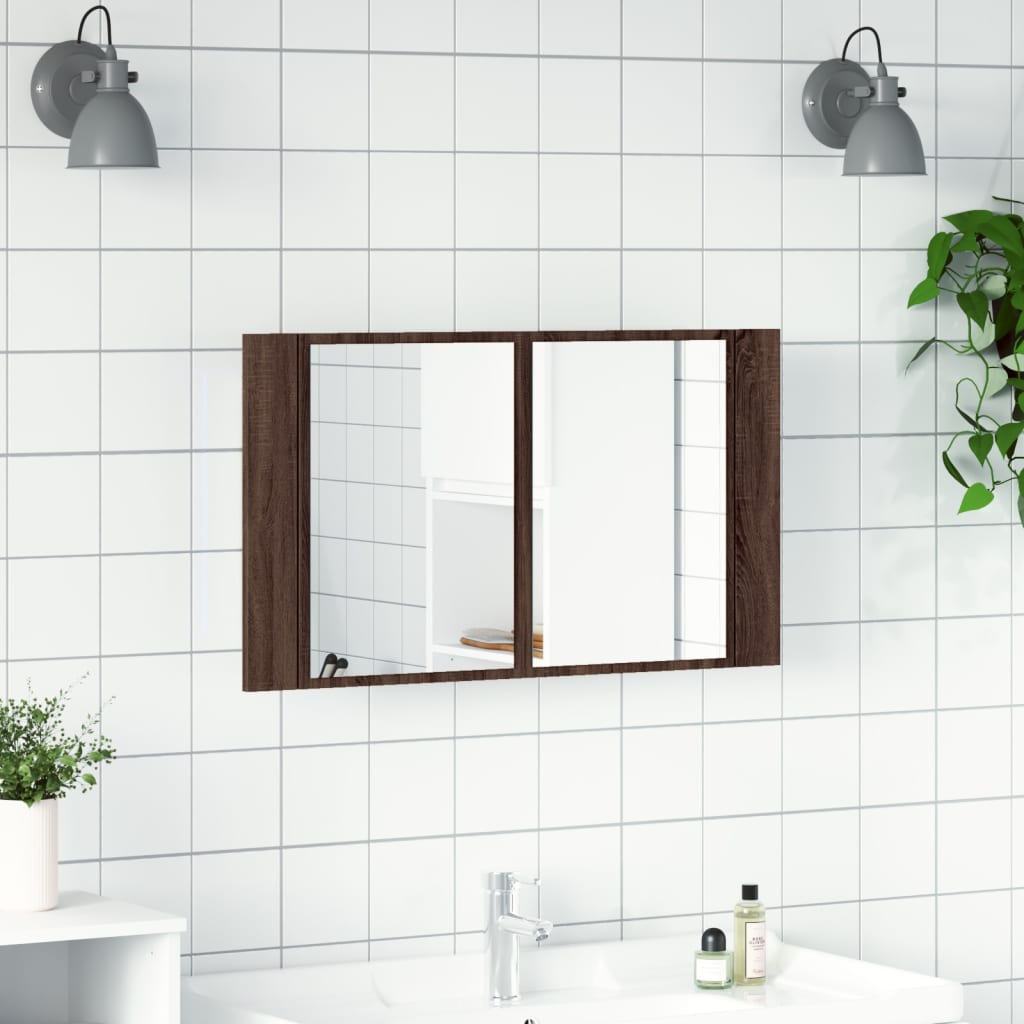 vidaXL Dulap de baie cu oglindă și LED stejar maro, 80x12x45 cm, acril vidaXL Dulap de baie cu oglindă și LED stejar maro, 80x12x45 cm, acril