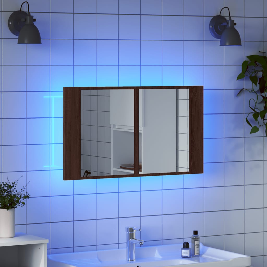vidaXL Dulap de baie cu oglindă și LED stejar maro, 80x12x45 cm, acril vidaXL Dulap de baie cu oglindă și LED stejar maro, 80x12x45 cm, acril