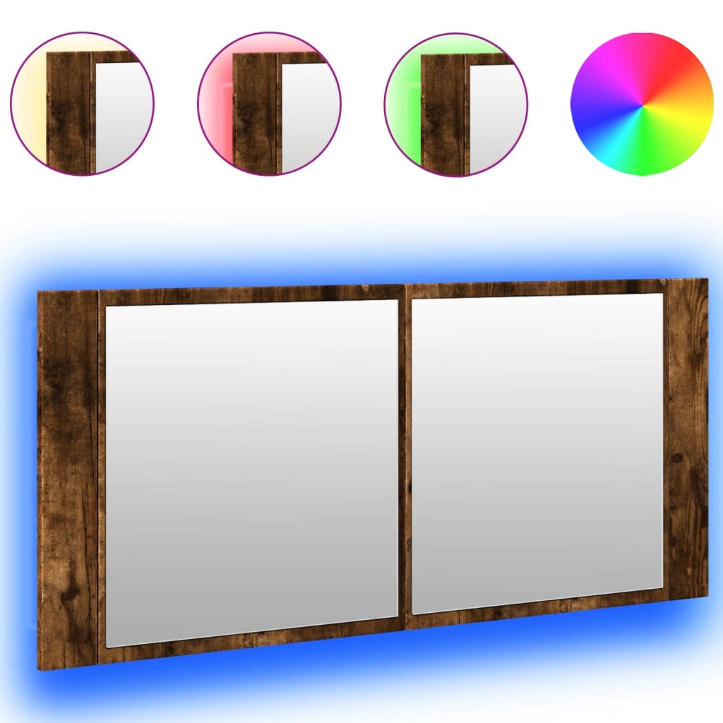 vidaXL Dulap de baie cu oglindă și LED, stejar fumuriu, 100x12x45 cm vidaXL Dulap de baie cu oglindă și LED, stejar fumuriu, 100x12x45 cm