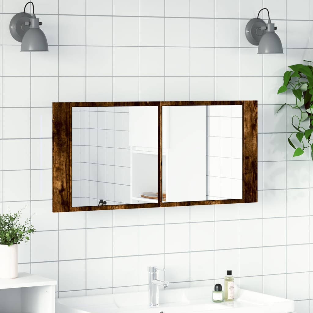 vidaXL Dulap de baie cu oglindă și LED, stejar fumuriu, 100x12x45 cm vidaXL Dulap de baie cu oglindă și LED, stejar fumuriu, 100x12x45 cm