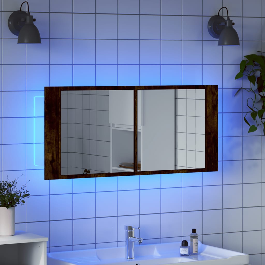 vidaXL Dulap de baie cu oglindă și LED, stejar fumuriu, 100x12x45 cm vidaXL Dulap de baie cu oglindă și LED, stejar fumuriu, 100x12x45 cm