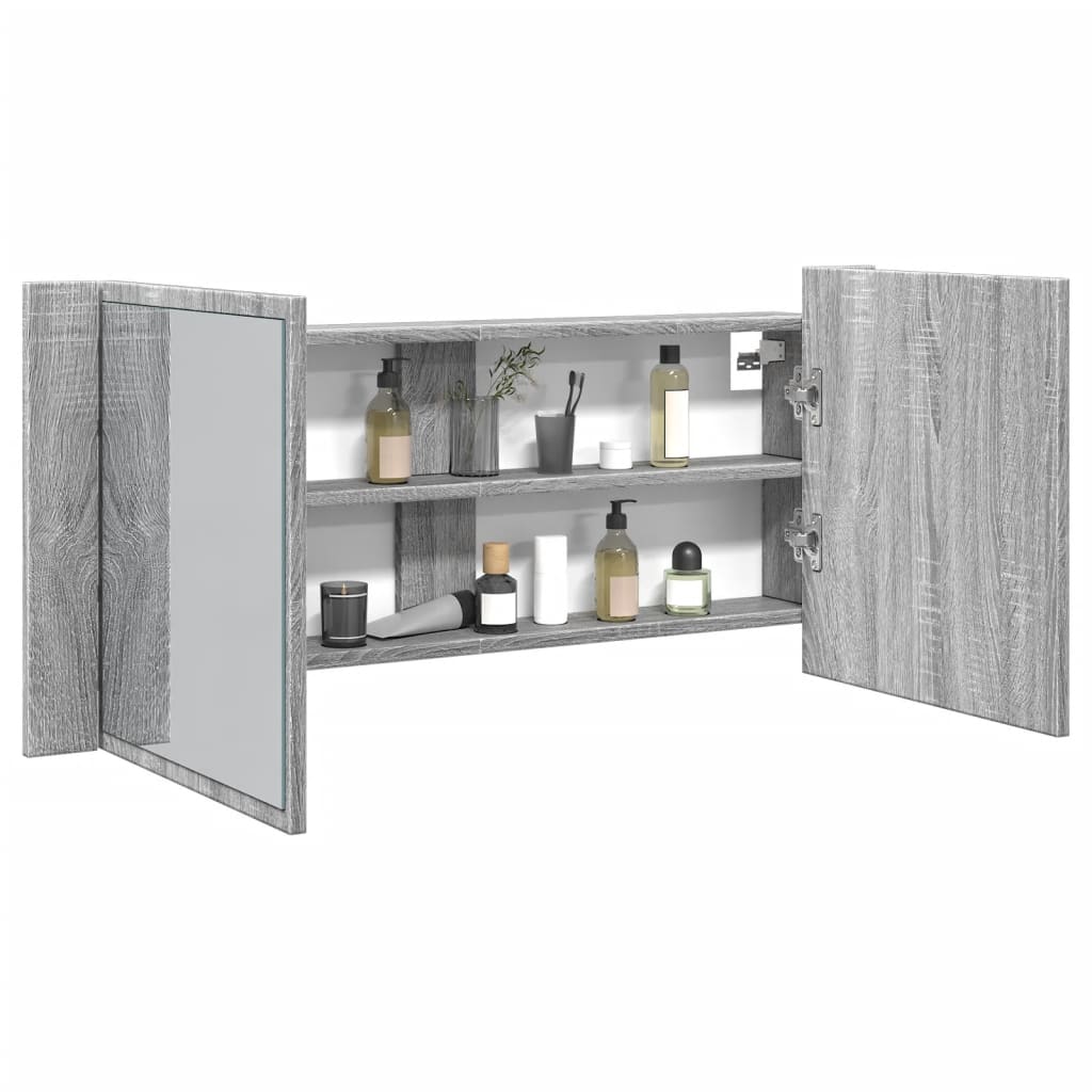 vidaXL Dulap de baie cu oglindă și LED, gri sonoma, 100x12x45 cm vidaXL Dulap de baie cu oglindă și LED, gri sonoma, 100x12x45 cm
