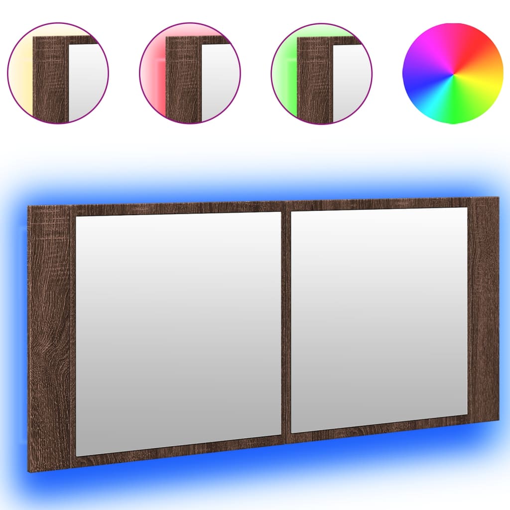 vidaXL Dulap de baie cu oglindă și LED, stejar maro, 100x12x45 cm vidaXL Dulap de baie cu oglindă și LED, stejar maro, 100x12x45 cm