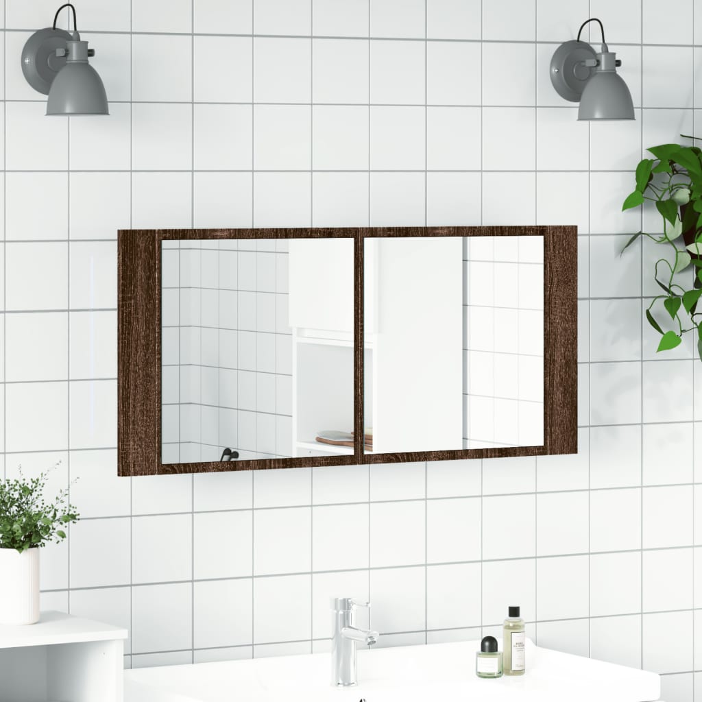 vidaXL Dulap de baie cu oglindă și LED, stejar maro, 100x12x45 cm vidaXL Dulap de baie cu oglindă și LED, stejar maro, 100x12x45 cm