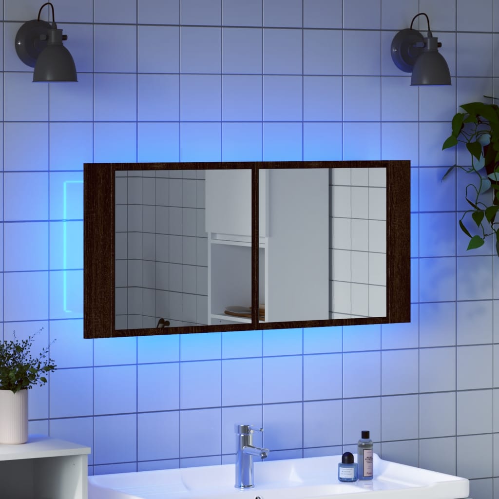 vidaXL Dulap de baie cu oglindă și LED, stejar maro, 100x12x45 cm vidaXL Dulap de baie cu oglindă și LED, stejar maro, 100x12x45 cm