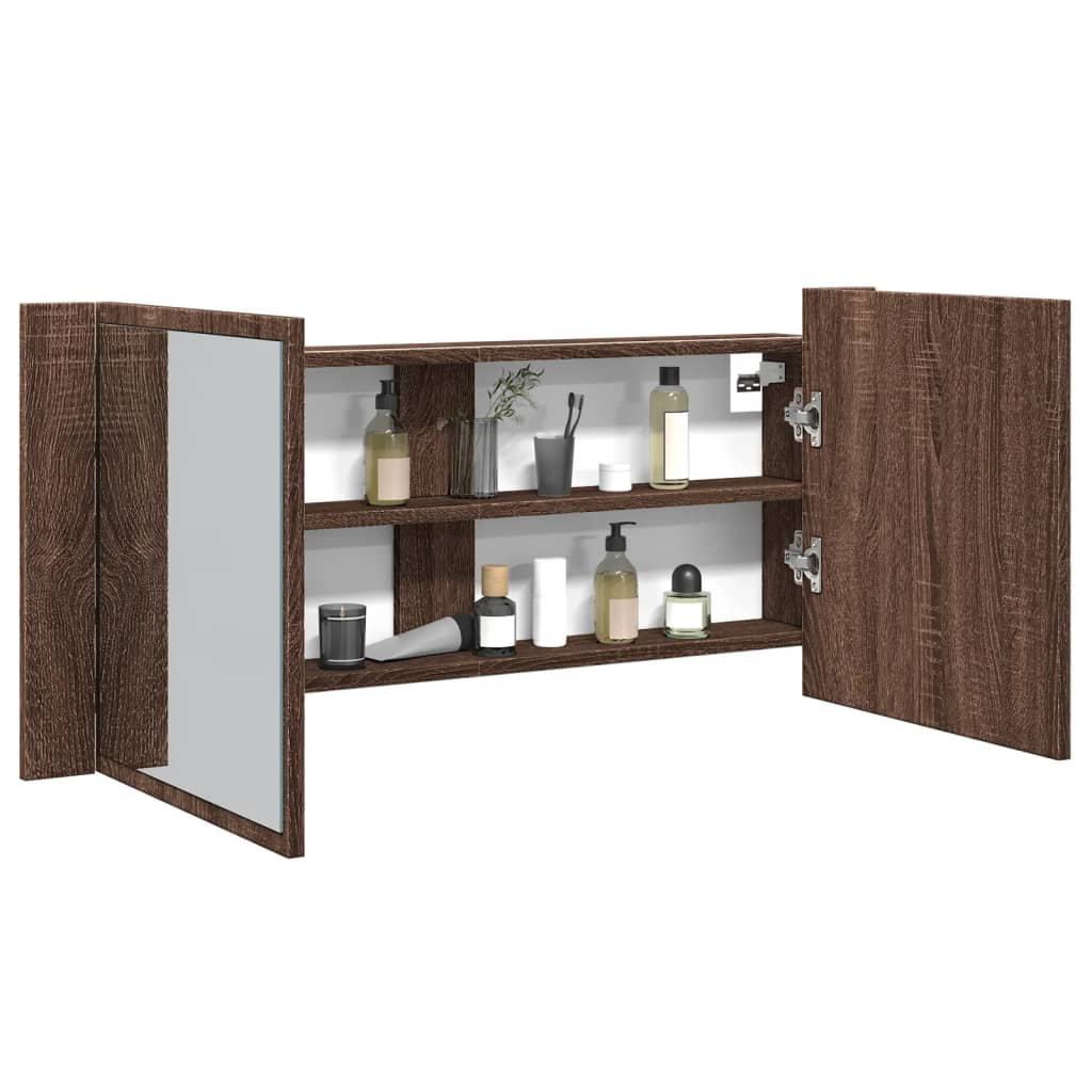 vidaXL Dulap de baie cu oglindă și LED, stejar maro, 100x12x45 cm vidaXL Dulap de baie cu oglindă și LED, stejar maro, 100x12x45 cm
