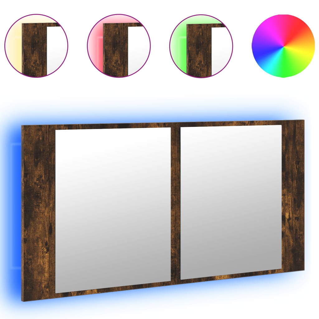 vidaXL Dulap de baie cu oglindă și LED, stejar fumuriu, 90x12x45 acril vidaXL Dulap de baie cu oglindă și LED, stejar fumuriu, 90x12x45 acril