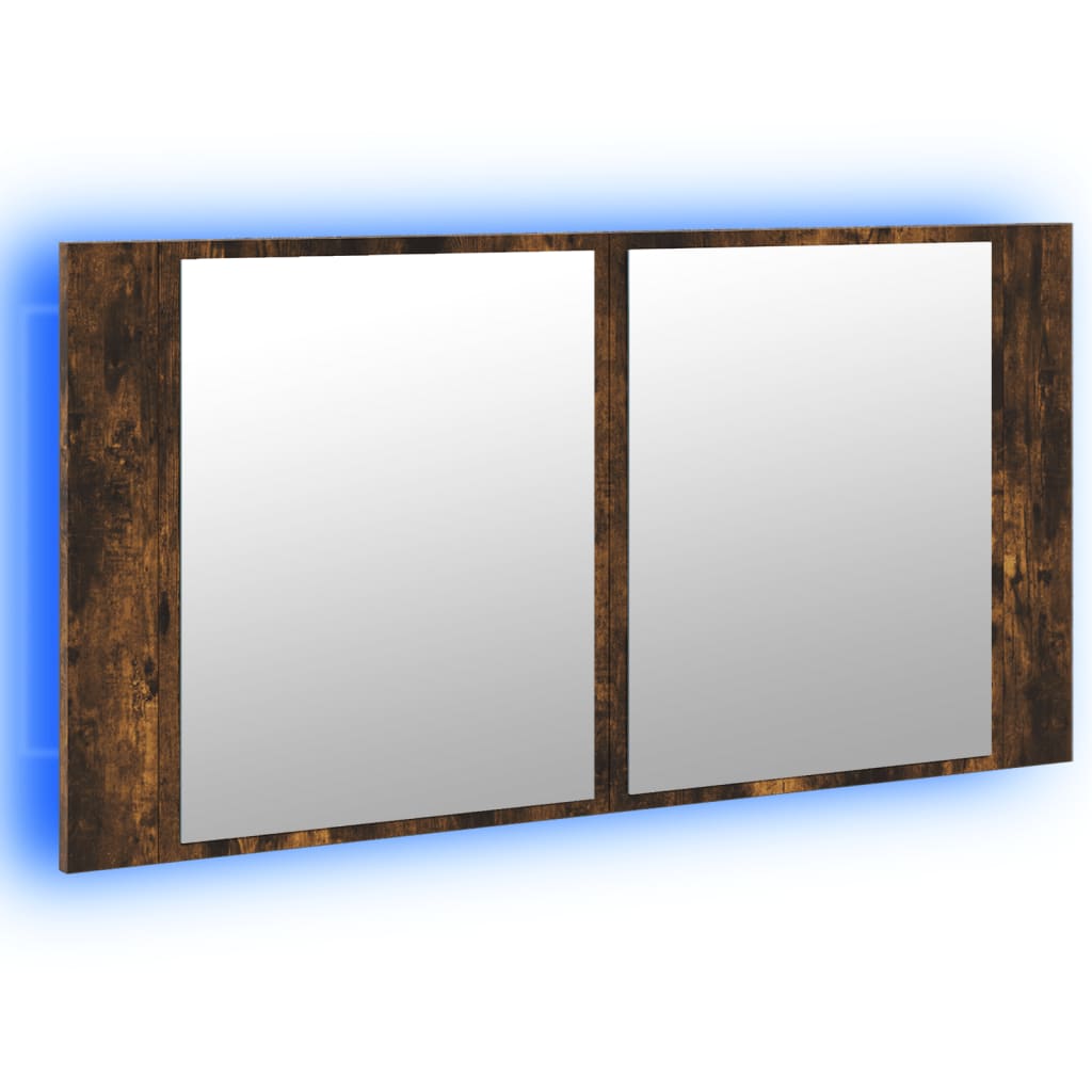 vidaXL Dulap de baie cu oglindă și LED, stejar fumuriu, 90x12x45 acril vidaXL Dulap de baie cu oglindă și LED, stejar fumuriu, 90x12x45 acril