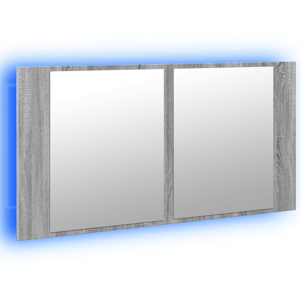 vidaXL Dulap de baie cu oglindă și LED gri sonoma, 90x12x45 cm, acril vidaXL Dulap de baie cu oglindă și LED gri sonoma, 90x12x45 cm, acril