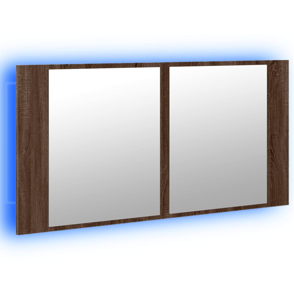 vidaXL Dulap de baie cu oglindă și LED stejar maro, 90x12x45 cm, acril vidaXL Dulap de baie cu oglindă și LED stejar maro, 90x12x45 cm, acril