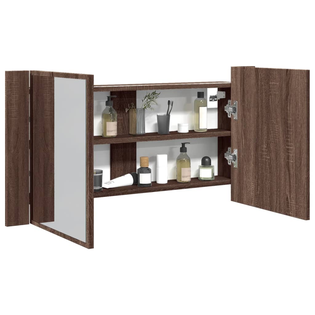 vidaXL Dulap de baie cu oglindă și LED stejar maro, 90x12x45 cm, acril vidaXL Dulap de baie cu oglindă și LED stejar maro, 90x12x45 cm, acril