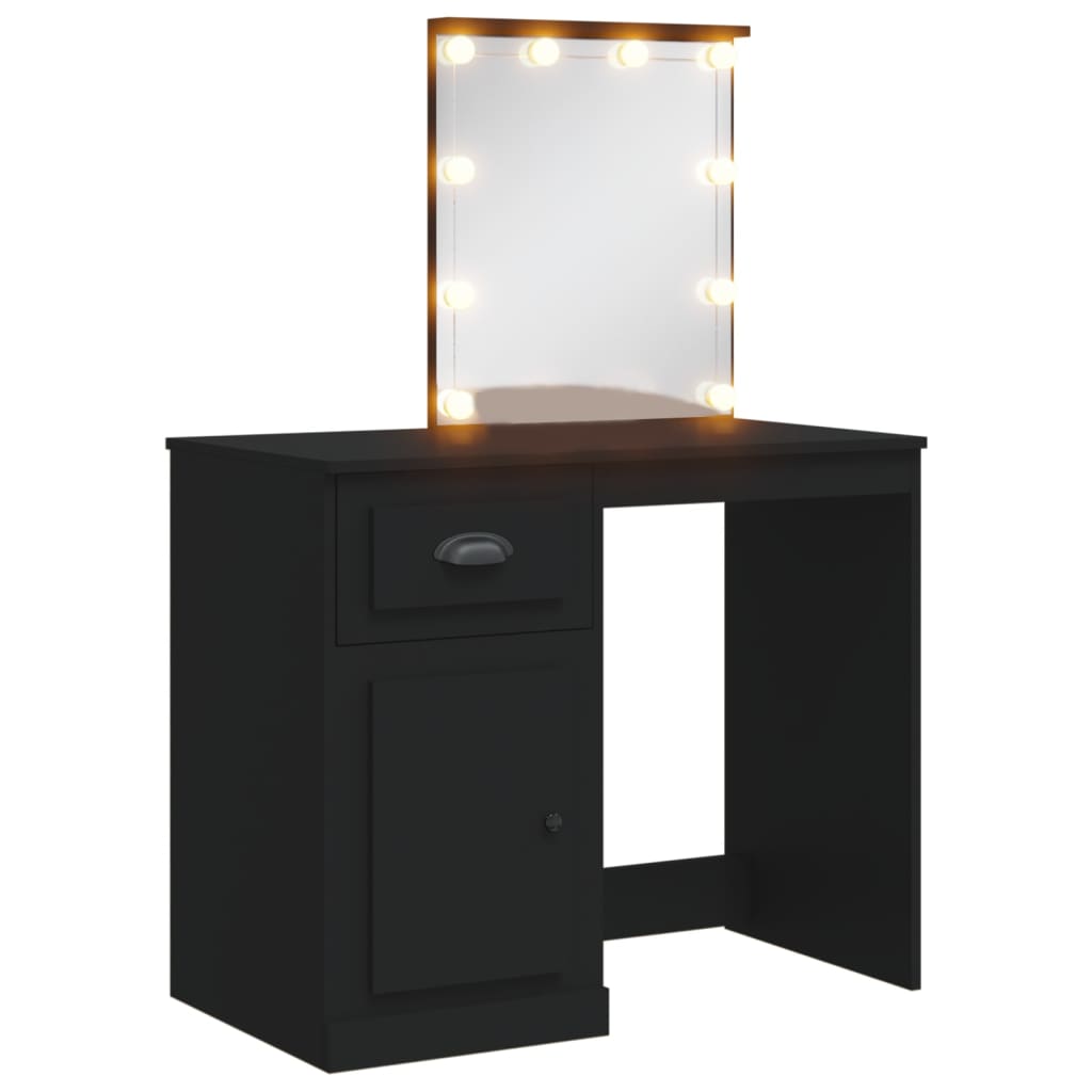 vidaXL Masă de toaletă cu LED-uri, negru, 90x42x132,5 cm vidaXL Masă de toaletă cu LED-uri, negru, 90x42x132,5 cm